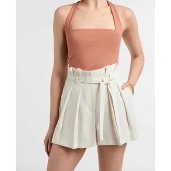 Express Extreme High Rise Paperbag‎ Green Linen Shorts Sz 10 NWT Soft Girl - Picture 1 of 9